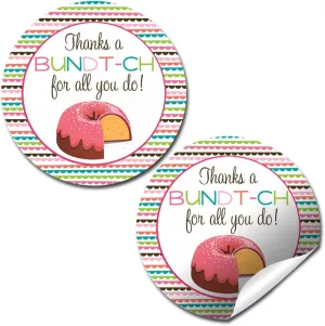 “Thanks A Bundt-ch” Teacher, Staff, or Employee Appreciation Thank You Sticker Labels, 40 2" Party Circle Stickers by AmandaCreation, Great for Envelope Seals & Gift Bags