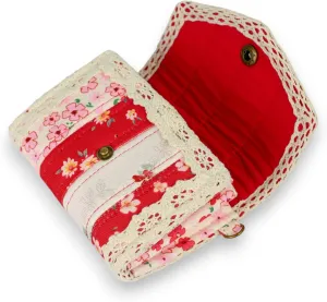 THE ARTISAN'S WHISPER Small Women Wallet, Fabric Wallet, Vintage Envelope Wallet, Floral Card Holder, Handmade Patchwork Quilted Long Purses, 100% Handmade, Gift For Her (Red)