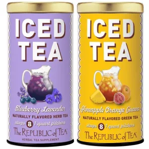 The Republic of Tea - Iced Tea Bundle - Pineapple Orange Guava Green Iced Tea and Beautifying Botanicals® Beauty Blueberry Lavender Herbal Iced Tea