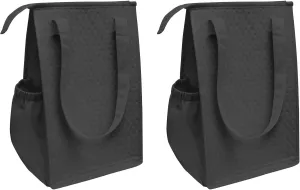 Thermo Tote Insulated Lunch Bag Wine Cooler Tote Reusable Tall Water Bottle Carrier for Adults Men Women (Pack of 2 for Price of 1) … (Pack of 2 - Black & Black - ST3091)