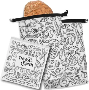 Think4Earth® - 2 Pack Large Bread Bags for Homemade Loaf, Freezer Storage Bag, Bread Container, Reusable Food Storage Bag