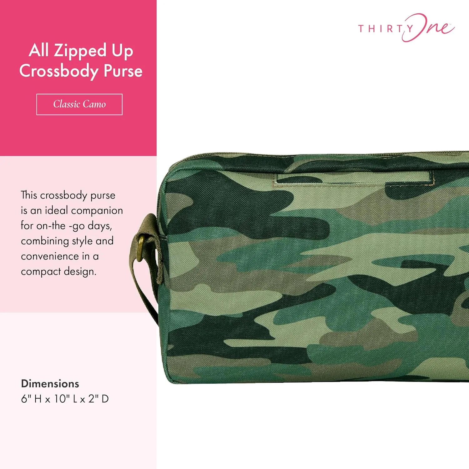 THIRTY-ONE Gifts All Zipped Up Crossbody Purse, Zipper-Top Crossbody Bag for Women
