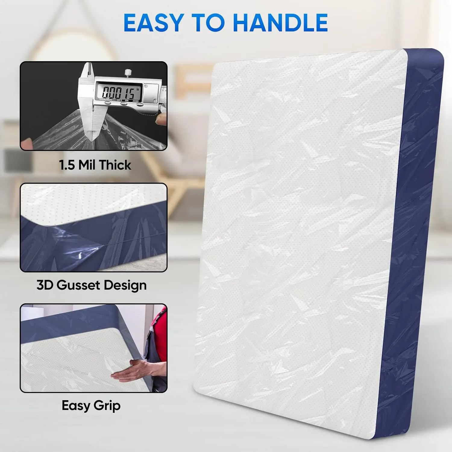 TICONN 2PK Plastic Mattress Bag for Moving Storage, Waterproof Mattress Protector Cover, Heavy-Duty Mattress Moving Supplies (1.5 mil, Full)