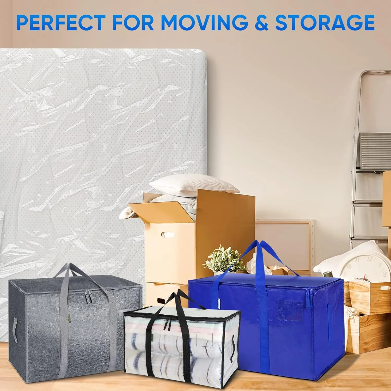 TICONN 2PK Plastic Mattress Bag for Moving Storage, Waterproof Mattress Protector Cover, Heavy-Duty Mattress Moving Supplies (1.5 mil, Full)