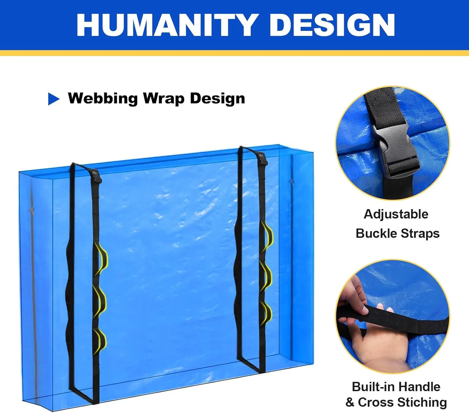 TICONN Mattress Bags for Moving, Heavy Duty Twin XL Mattress Cover Storage Bag with Full-Around Handle and Adjustable Buckles (Blue, Twin XL)