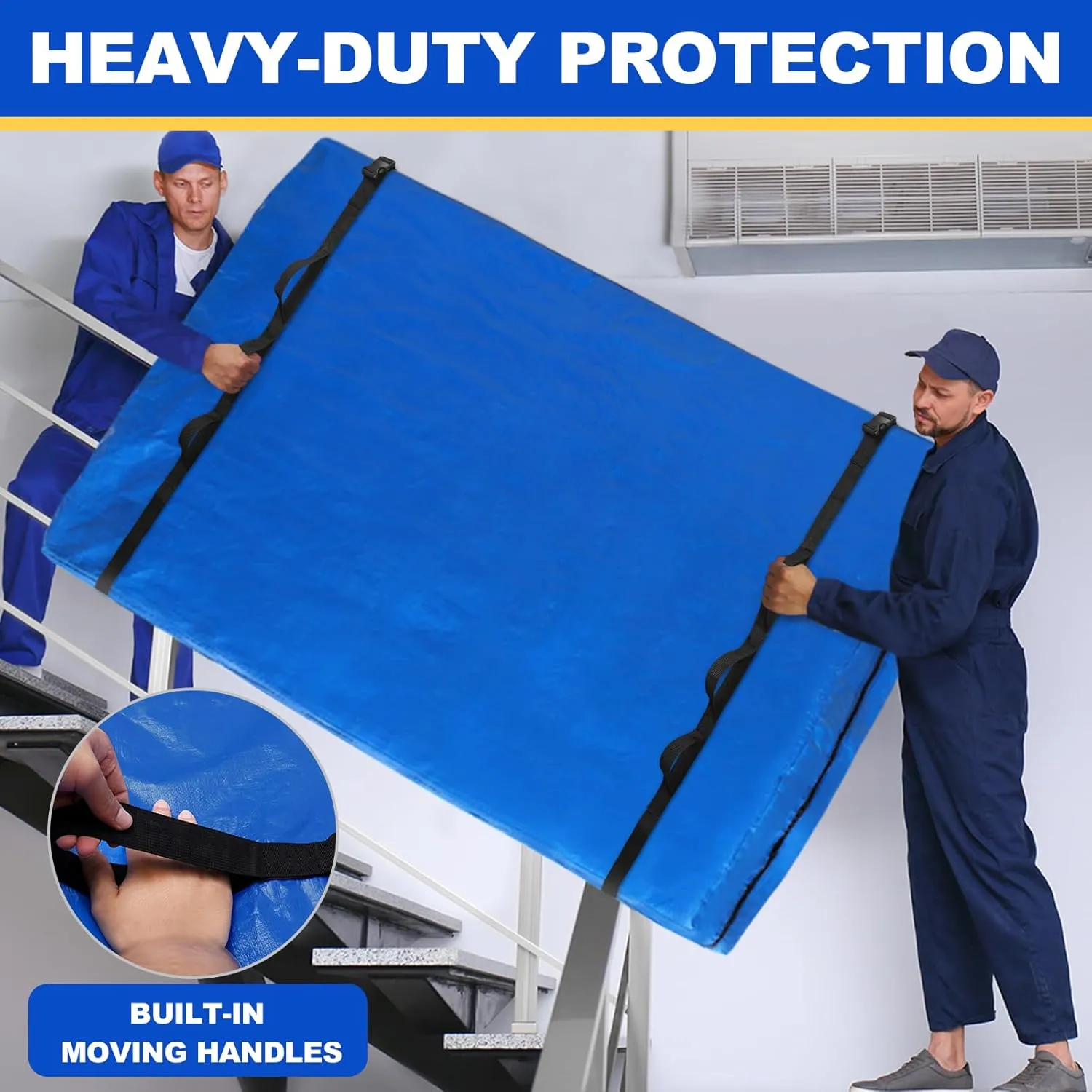 TICONN Mattress Bags for Moving, Heavy Duty Twin XL Mattress Cover Storage Bag with Full-Around Handle and Adjustable Buckles (Blue, Twin XL)