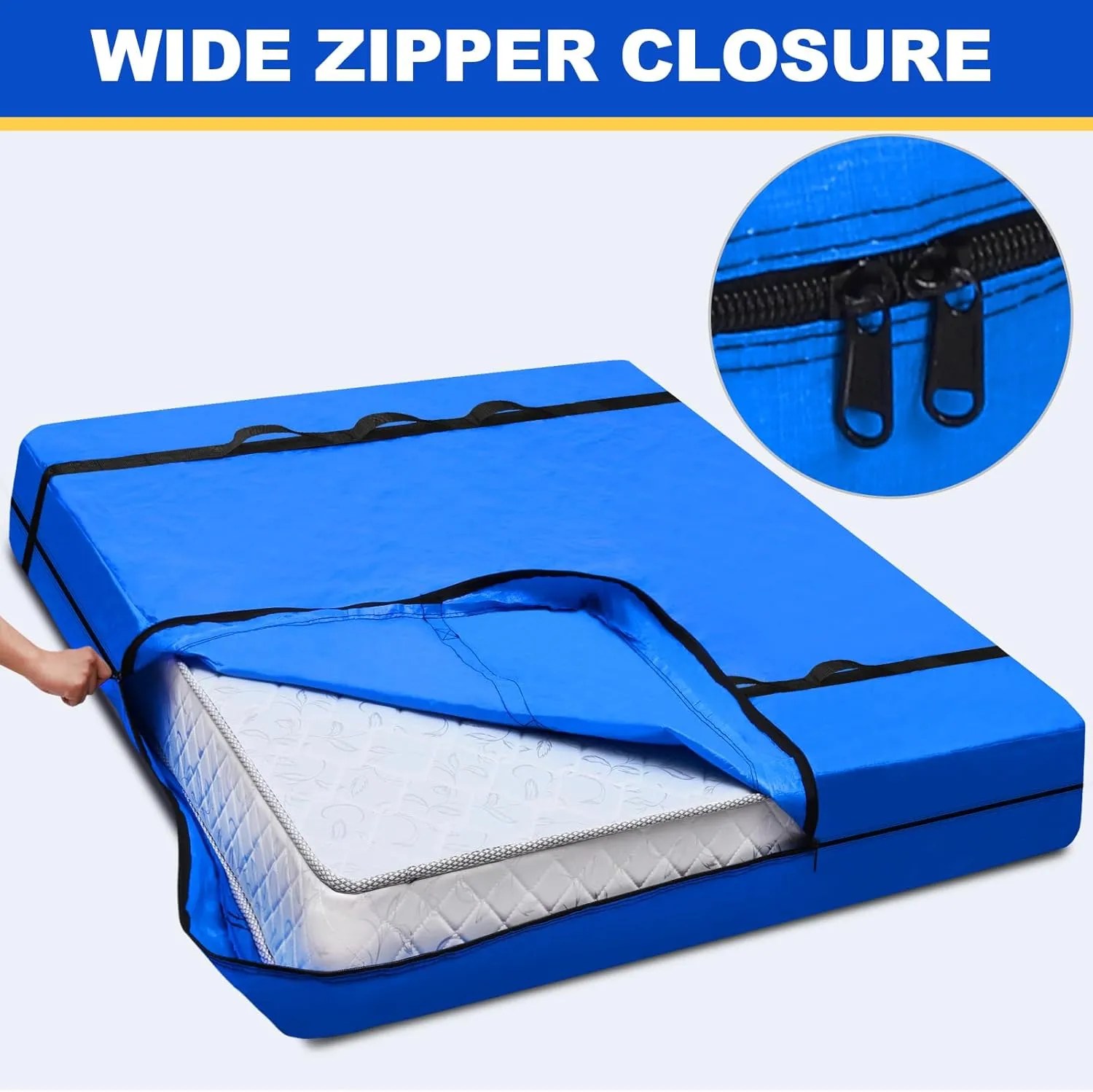 TICONN Mattress Bags for Moving, Heavy Duty Twin XL Mattress Cover Storage Bag with Full-Around Handle and Adjustable Buckles (Blue, Twin XL)