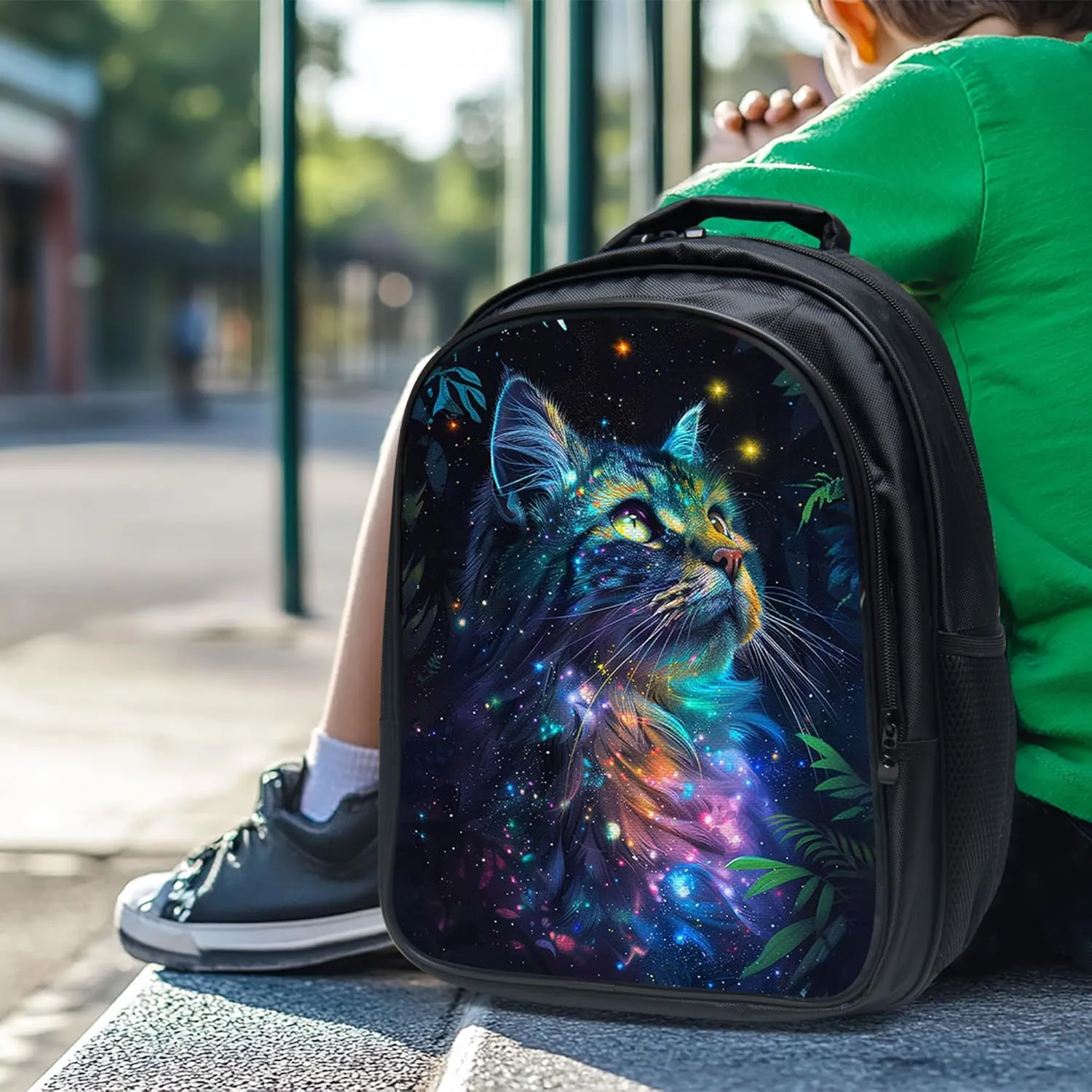 Tijuboni Kids Backpack for School Boys and Girls - 3pcs, Cat School Backpack with Lunch Box and Pencil Case for Children Teens Bookbag 16 Inch Large Capacity
