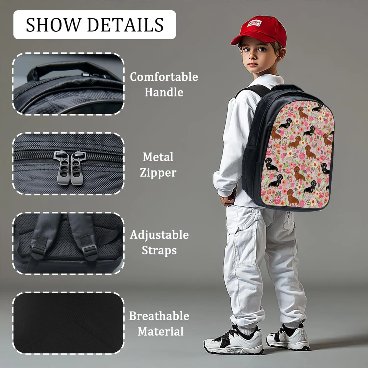 Tijuboni Kids Backpack for School Boys and Girls - 3pcs, Dachshund School Backpack with Lunch Box and Pencil Case for Children Teens Bookbag 16 Inch Large Capacity