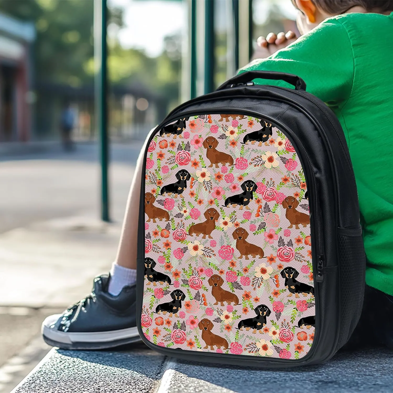 Tijuboni Kids Backpack for School Boys and Girls - 3pcs, Dachshund School Backpack with Lunch Box and Pencil Case for Children Teens Bookbag 16 Inch Large Capacity