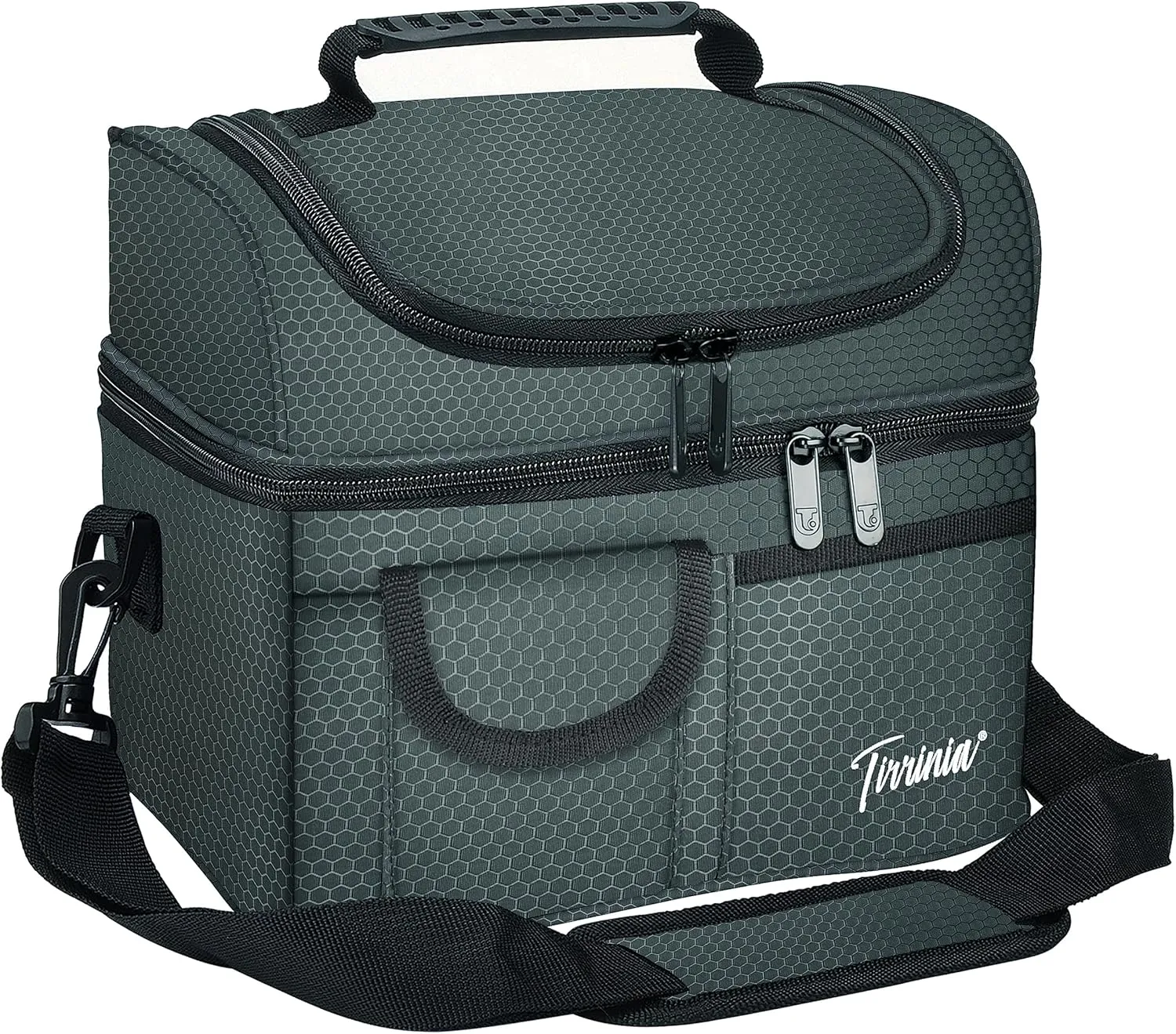 Tirrinia Insulated Lunch Bag, Leakproof Thermal Bento Cooler Tote for Women and Men, Dual Compartment with Shoulder Strap, 10.3" x 7.5" x 8.6", Celadon