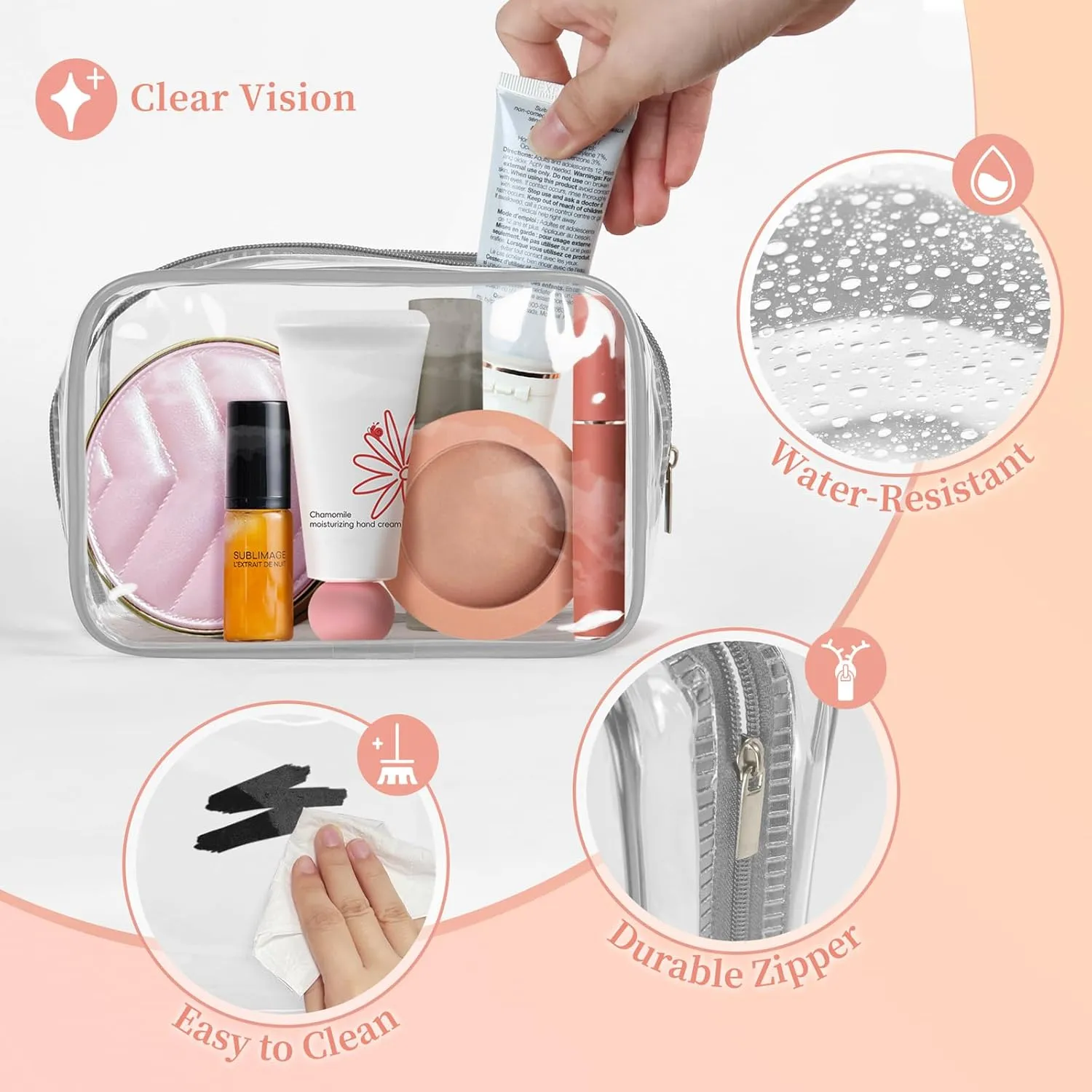 TISRATOK 12 PCS Clear Makeup Bag for Women with Zipper, TSA Approved Toiletry Pouch, Cosmetic Bag Bulk for Travel Organizer Essentials - Grey,Small