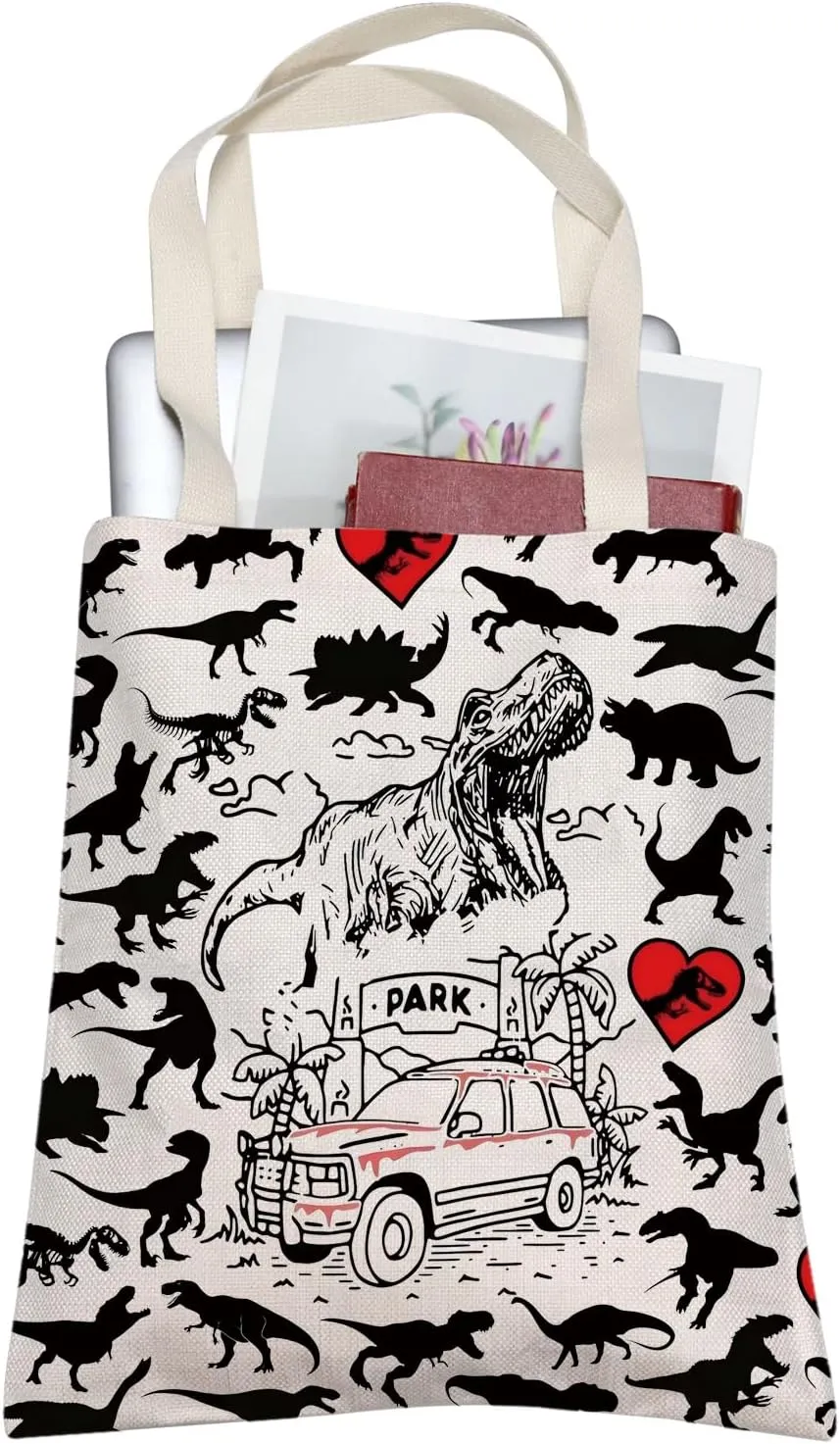 TOBGBE D-inosaur Paradise Jurassic Movie Inspired Tote Bag D-inosaur Fan Gifts Jurassic T-Rex Movie Merchandise