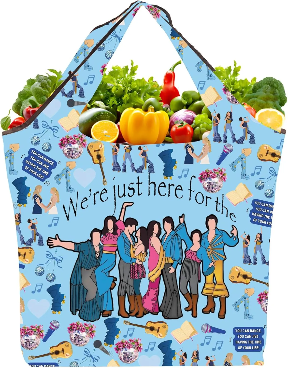 TOBGBE Mamma Musical Gifts We’re Just Here for The Mamma Foldable Reusable Grocery Bags Theater Lover Eco Tote Fit In Pocket