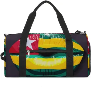 Togo Flag Lips Sports Duffel Bag with Wet Pocket and Shoe Compartment Travel Weekender
