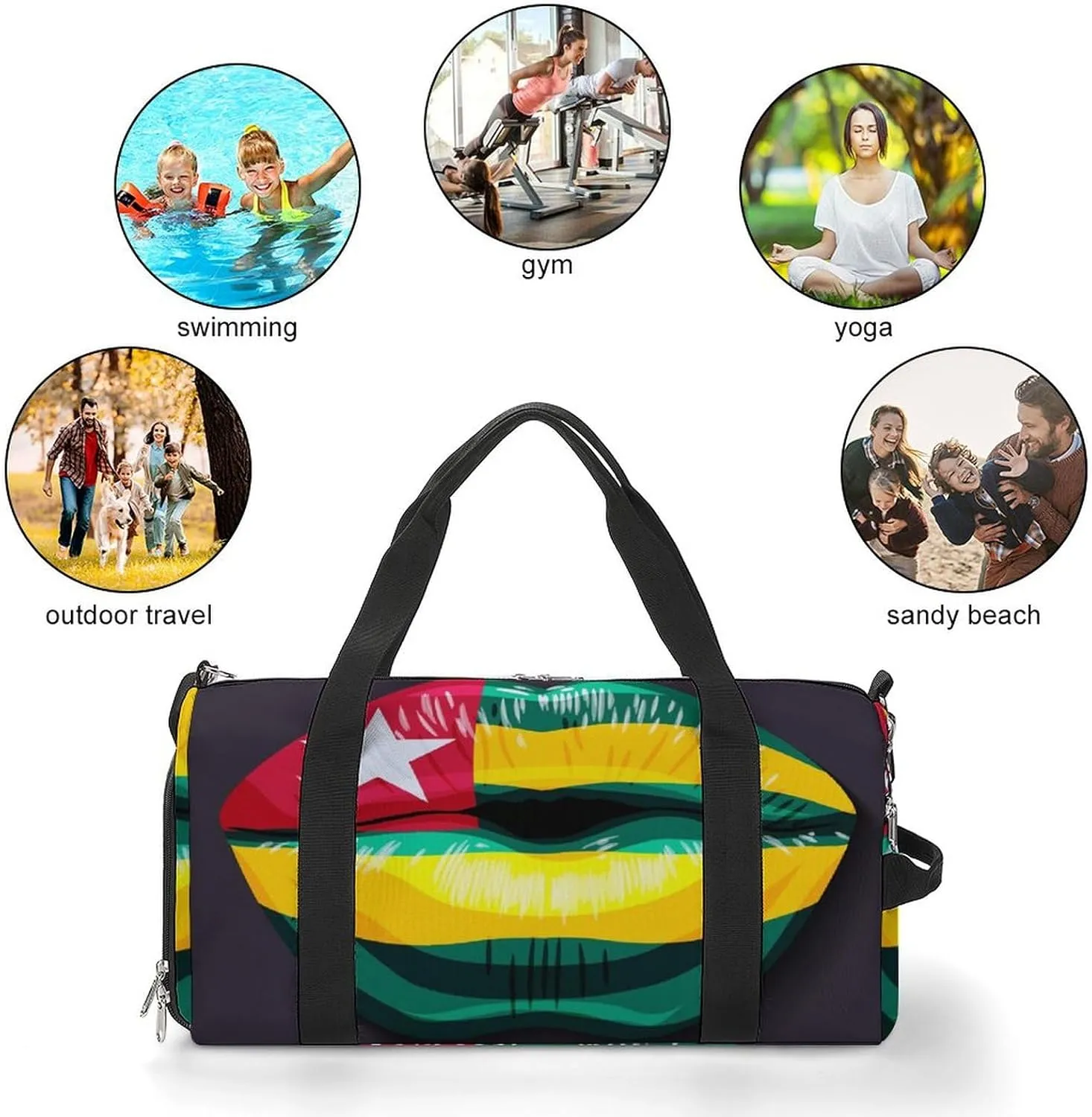Togo Flag Lips Sports Duffel Bag with Wet Pocket and Shoe Compartment Travel Weekender