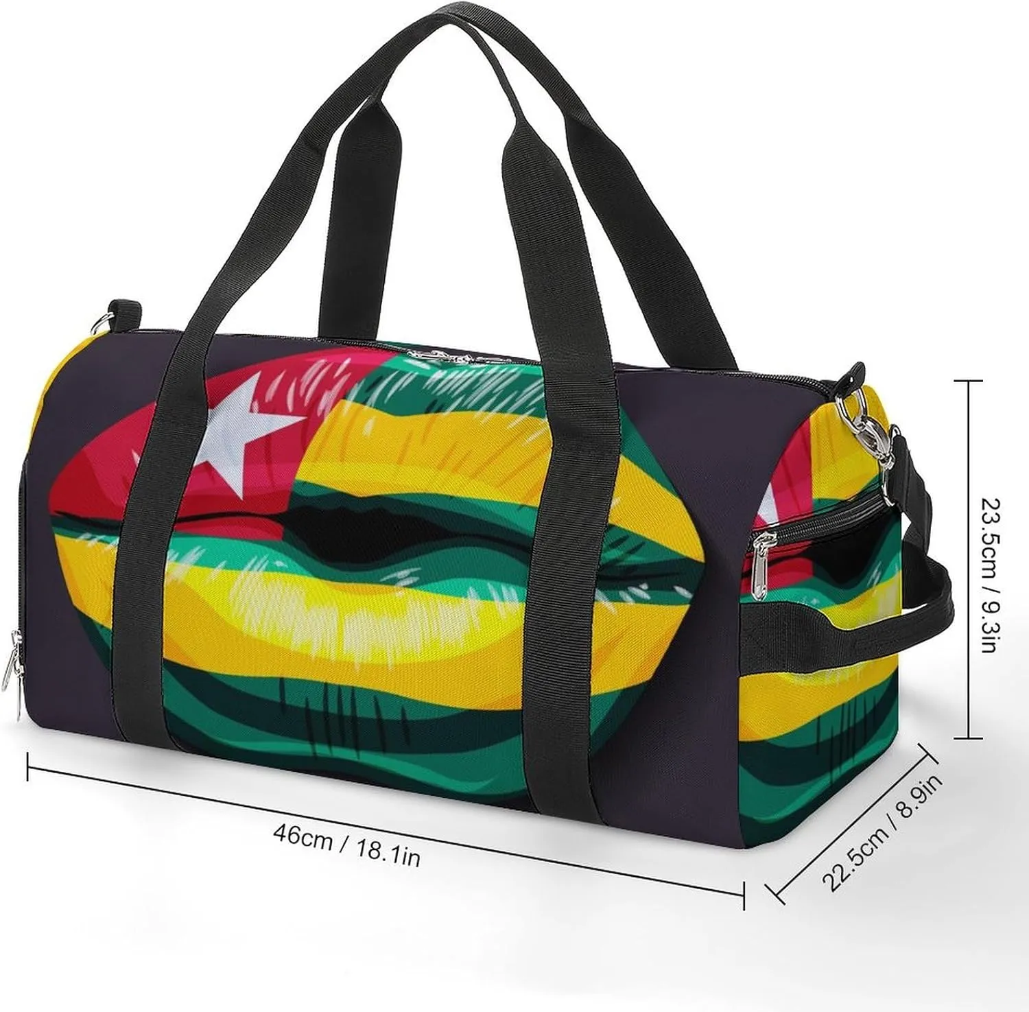 Togo Flag Lips Sports Duffel Bag with Wet Pocket and Shoe Compartment Travel Weekender