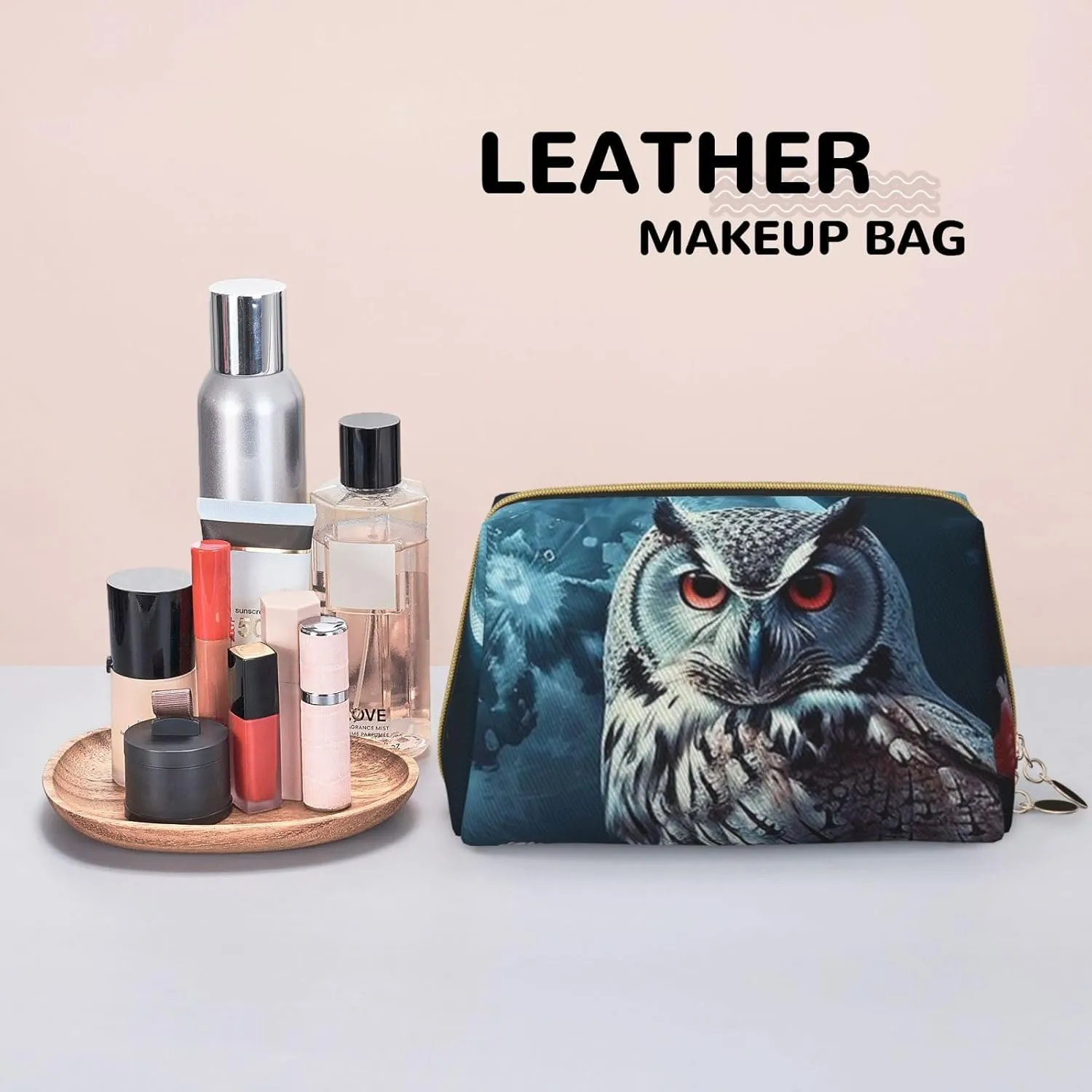 Toiletry Bag for Women Men Dopp Kit Travel Makeup Bag Owl Among Flowers at Night Make Up Organizers Cosmetic Bag