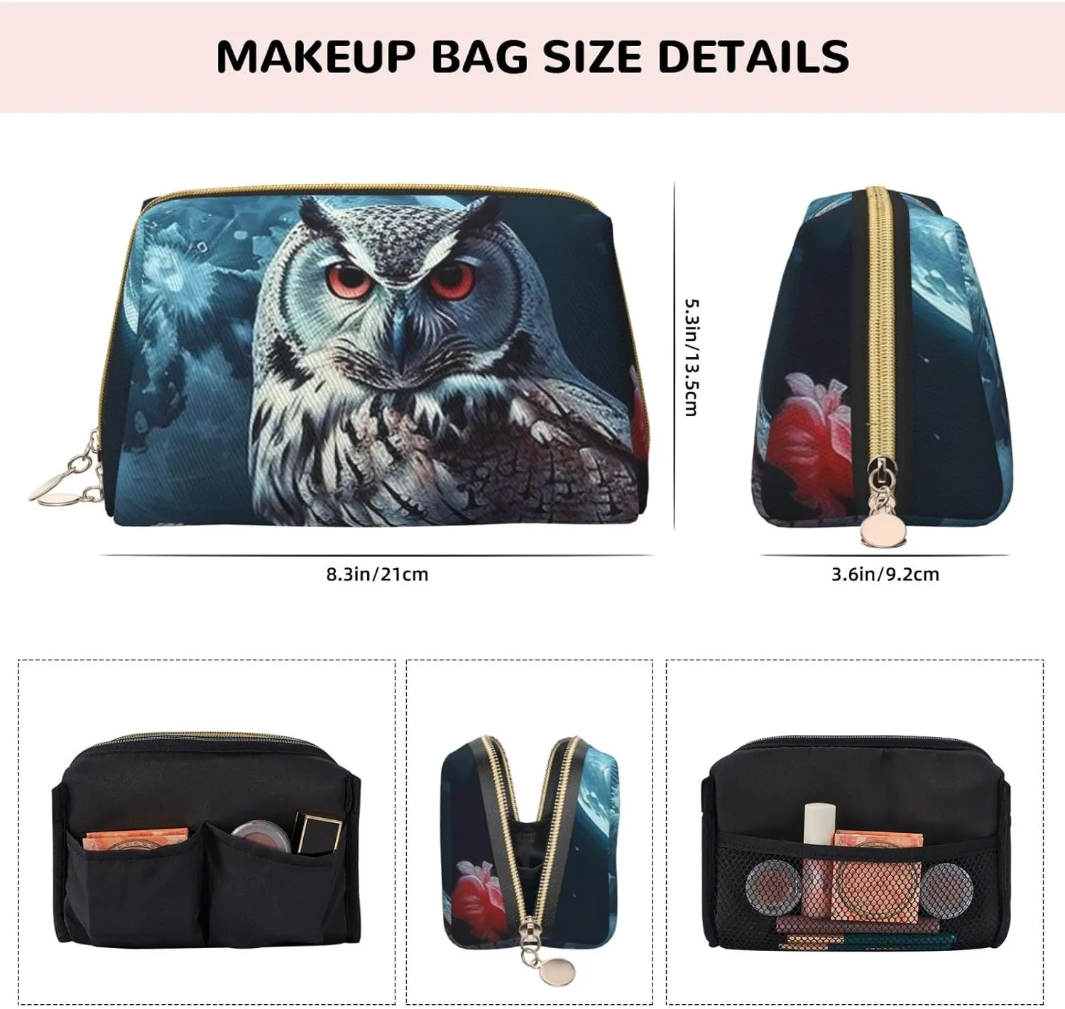 Toiletry Bag for Women Men Dopp Kit Travel Makeup Bag Owl Among Flowers at Night Make Up Organizers Cosmetic Bag