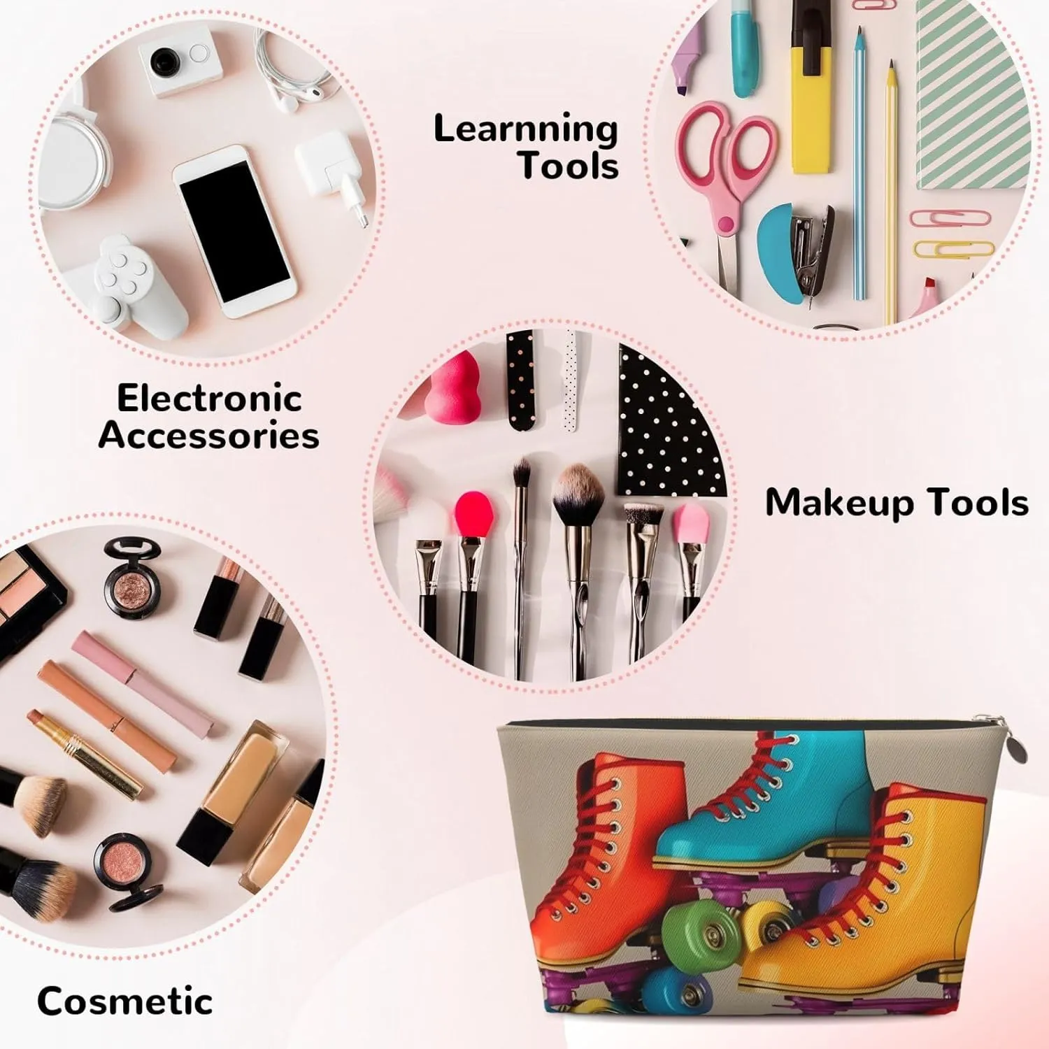 Toiletry Bag for Women Men Dopp Kit Travel Makeup Bag Roller Skates Make Up Organizers Cosmetic Bag