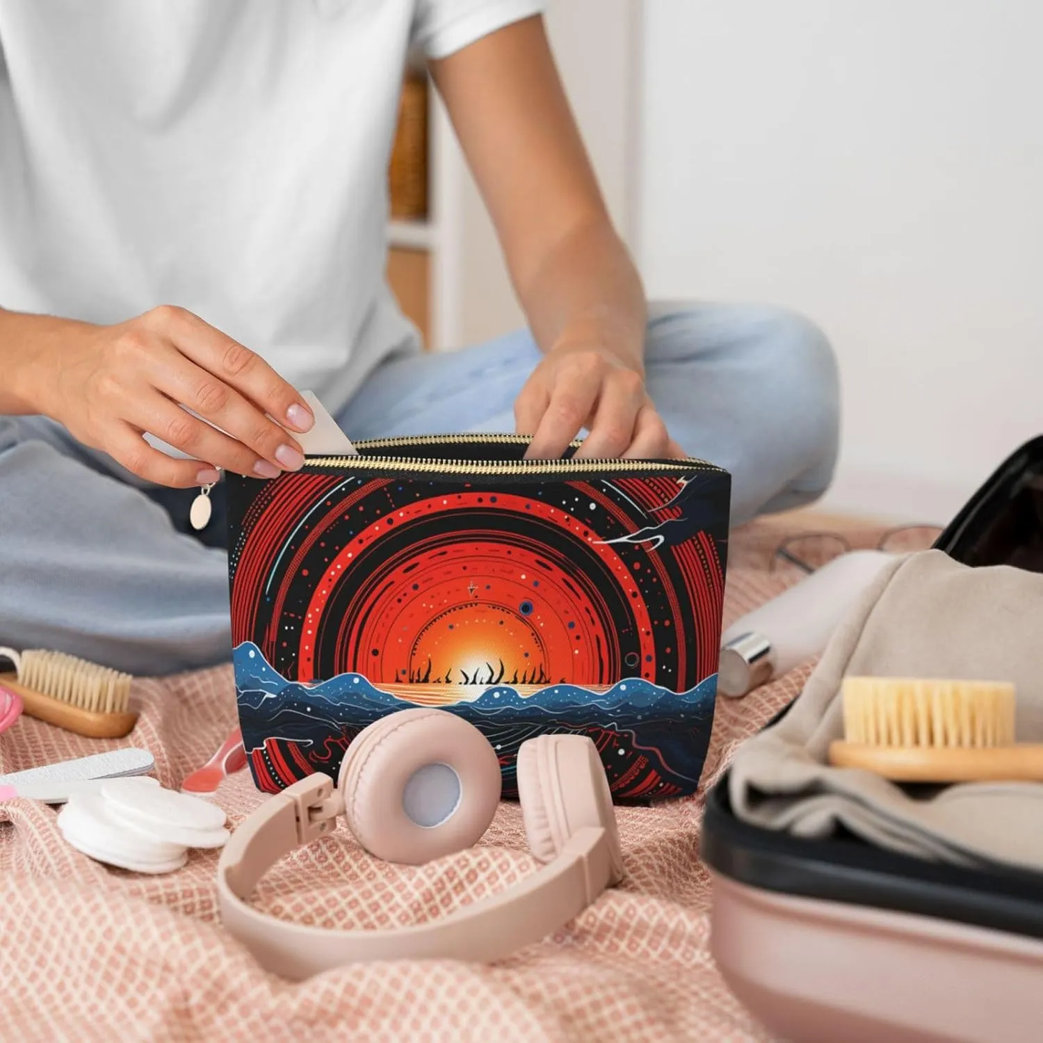 Toiletry Bag for Women Men Dopp Kit Travel Makeup Bag Saturn Oceans Make Up Organizers Cosmetic Bag