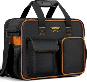 Tool Bag, 19 Pockets Tool Organizers with Shoulder Strap, Large Zipper, 1680D Oxford Farbic, Black, 38cm