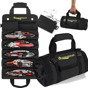 Tool Roll Bag, Expanded 5 Compartments and 2 Removable Tool Bags, Portable Tool Bag for Electricians and Mechanics, Compact Small Automotive Tool Bag, Black