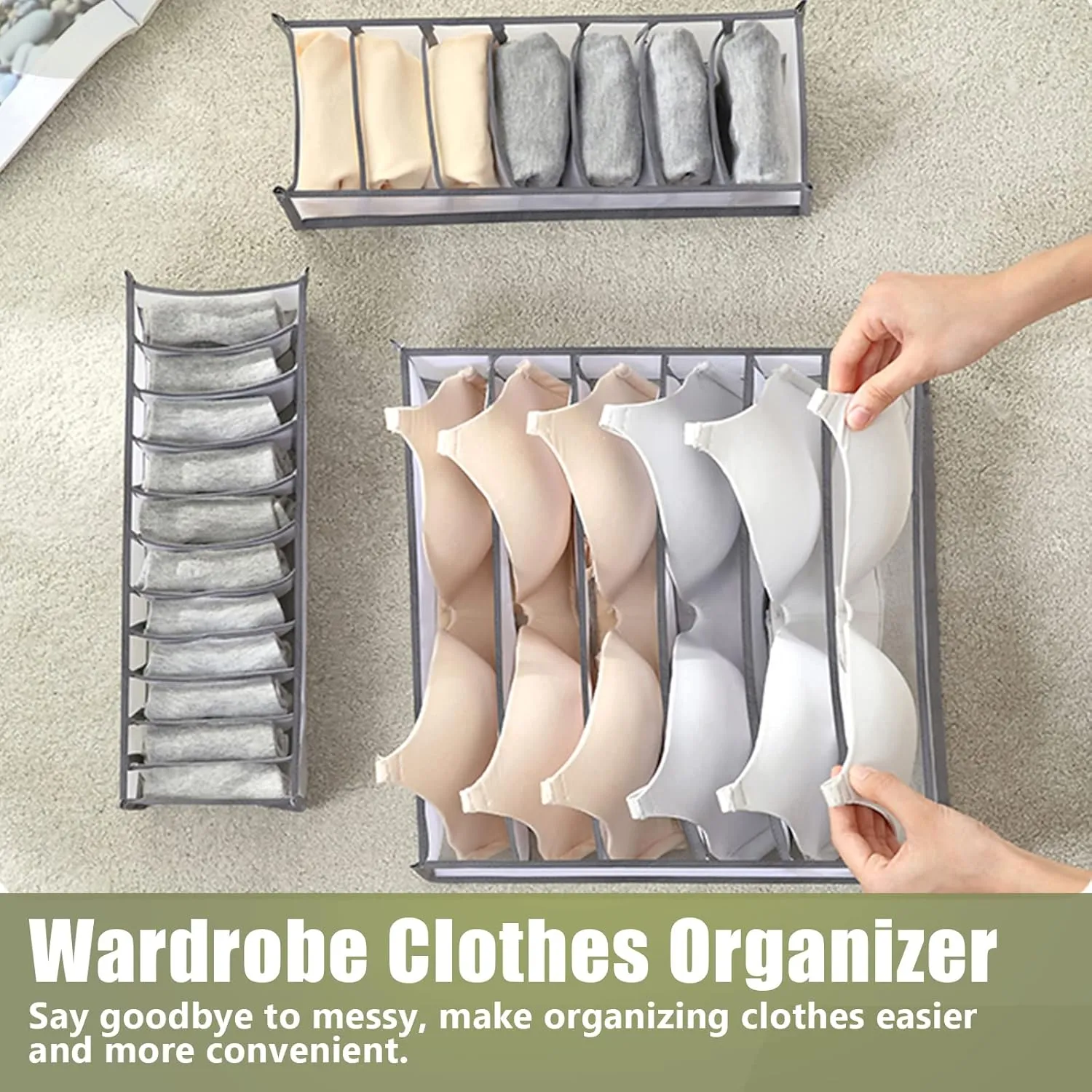 TOOVREN Bra Drawer Organizers, Underwear Drawer Organizers Divider, Lingerie Storage Bins, Wardrobe Organizers and Storage Box, Mesh Drawer Organizer Divider Closet Storage for Underwear Bra Sock