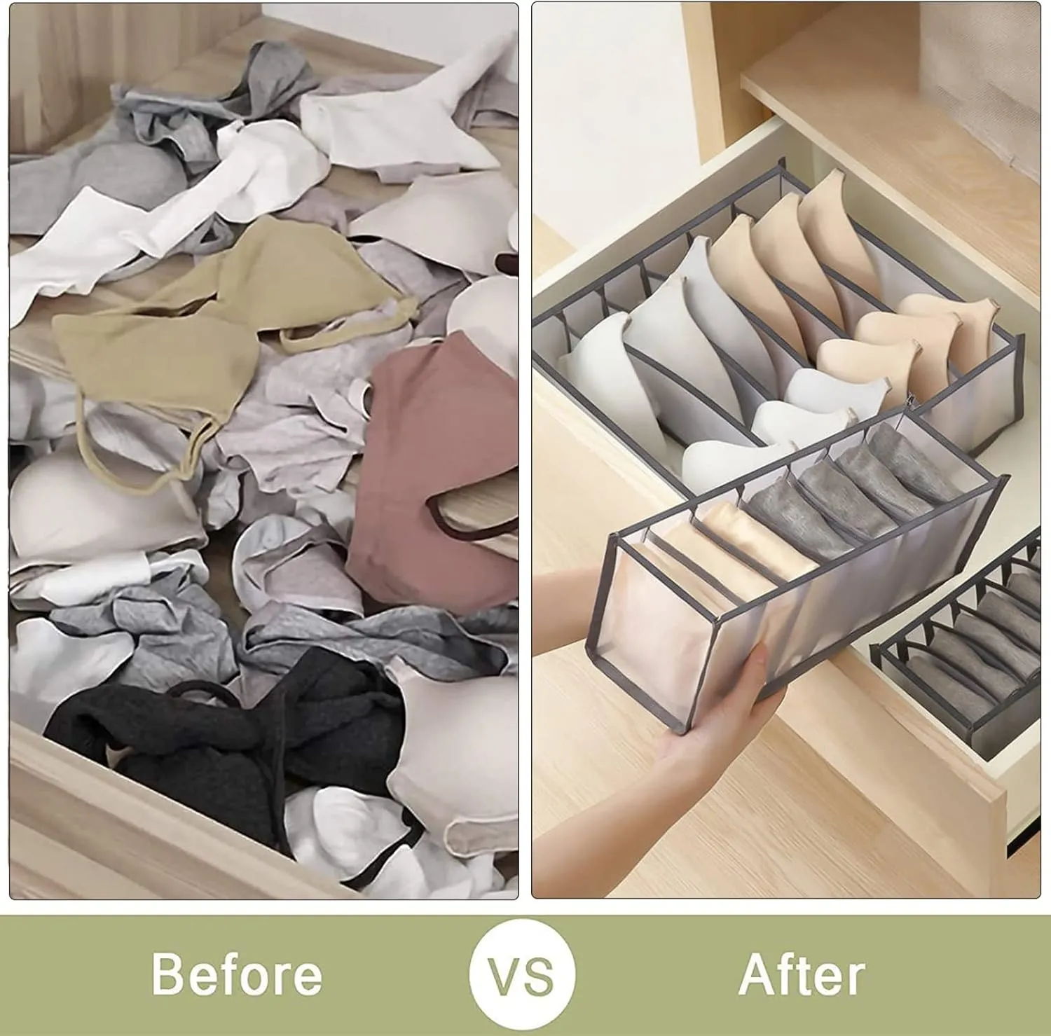 TOOVREN Bra Drawer Organizers, Underwear Drawer Organizers Divider, Lingerie Storage Bins, Wardrobe Organizers and Storage Box, Mesh Drawer Organizer Divider Closet Storage for Underwear Bra Sock