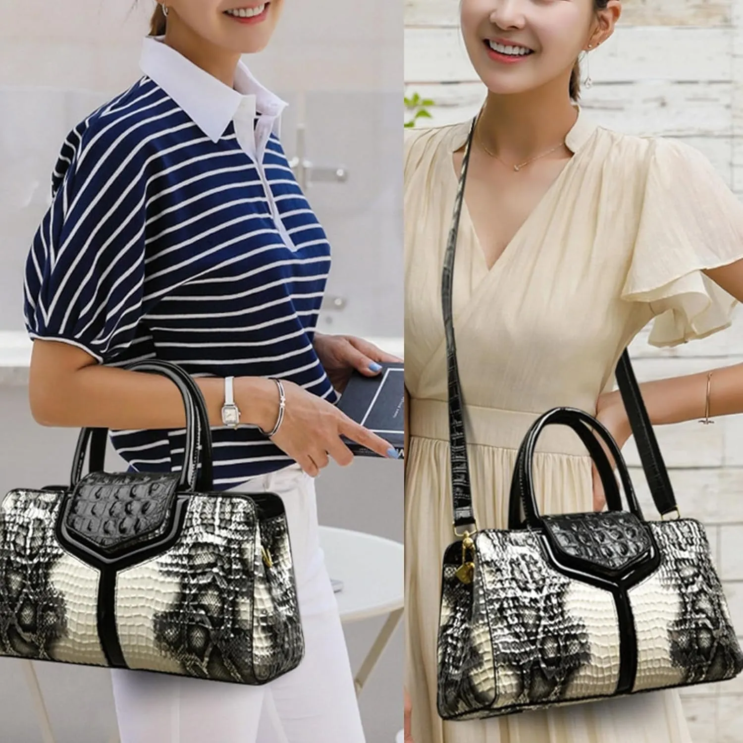 Top handle Satchel bags Shoulder Crossbody Purse Retro Crocodile Hobo Handbag Cluth Purse for Women