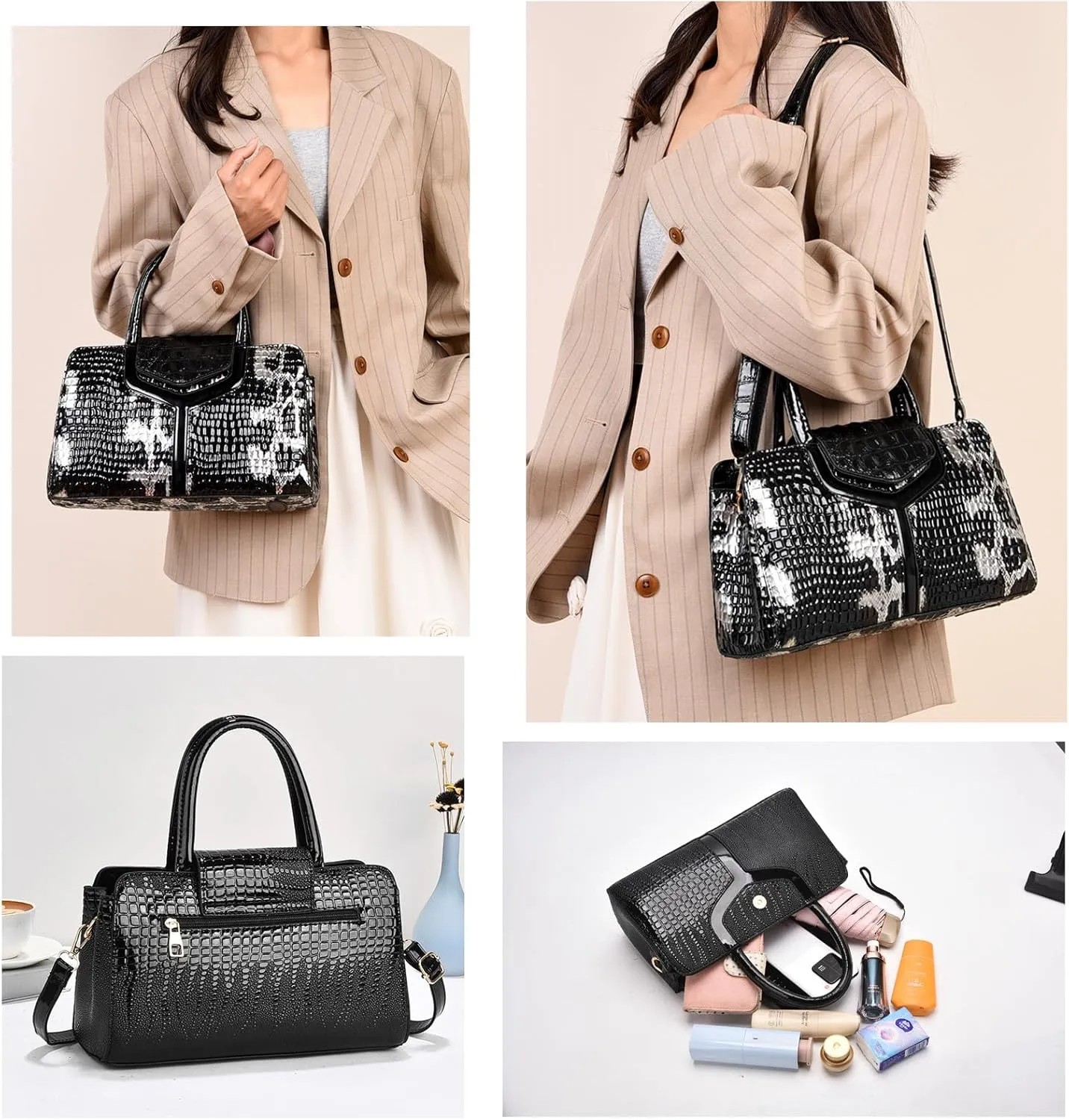 Top handle Satchel bags Shoulder Crossbody Purse Retro Crocodile Hobo Handbag Cluth Purse for Women