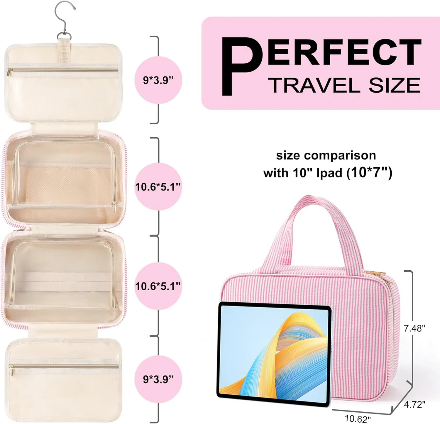 TOPEAST Hanging Toiletry Bag - Large Capacity Personalized Travel Bag for Women, Cruise Ship Essentials - Letter S, Pink