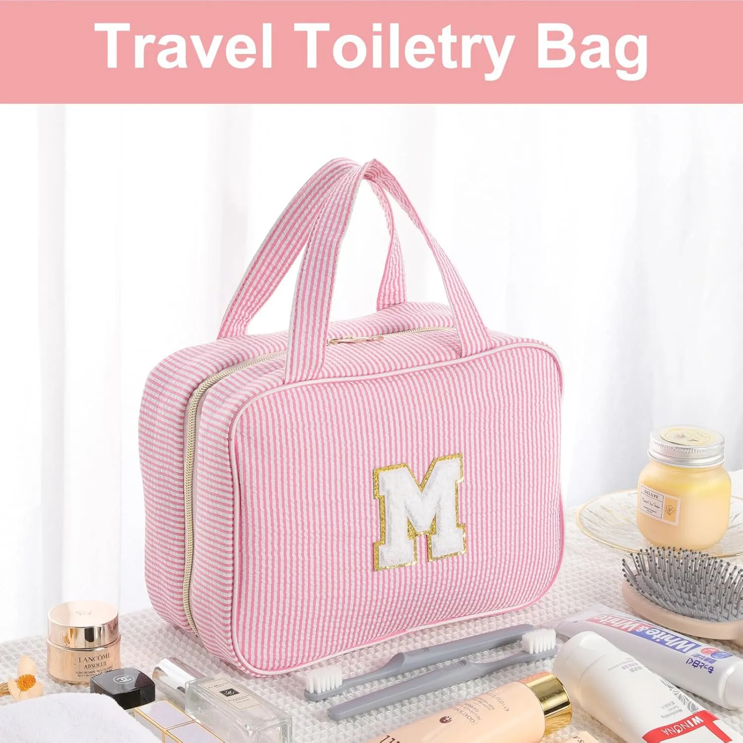 TOPEAST Toiletry Bag for Women - Hanging Travel Toiletry Bag, Toiletries Travel Bag and Makeup Bag, Portable Travel Bag for Toiletries, Cruise Ship Travel Essentials Travel Toiletry Bag - Letter K