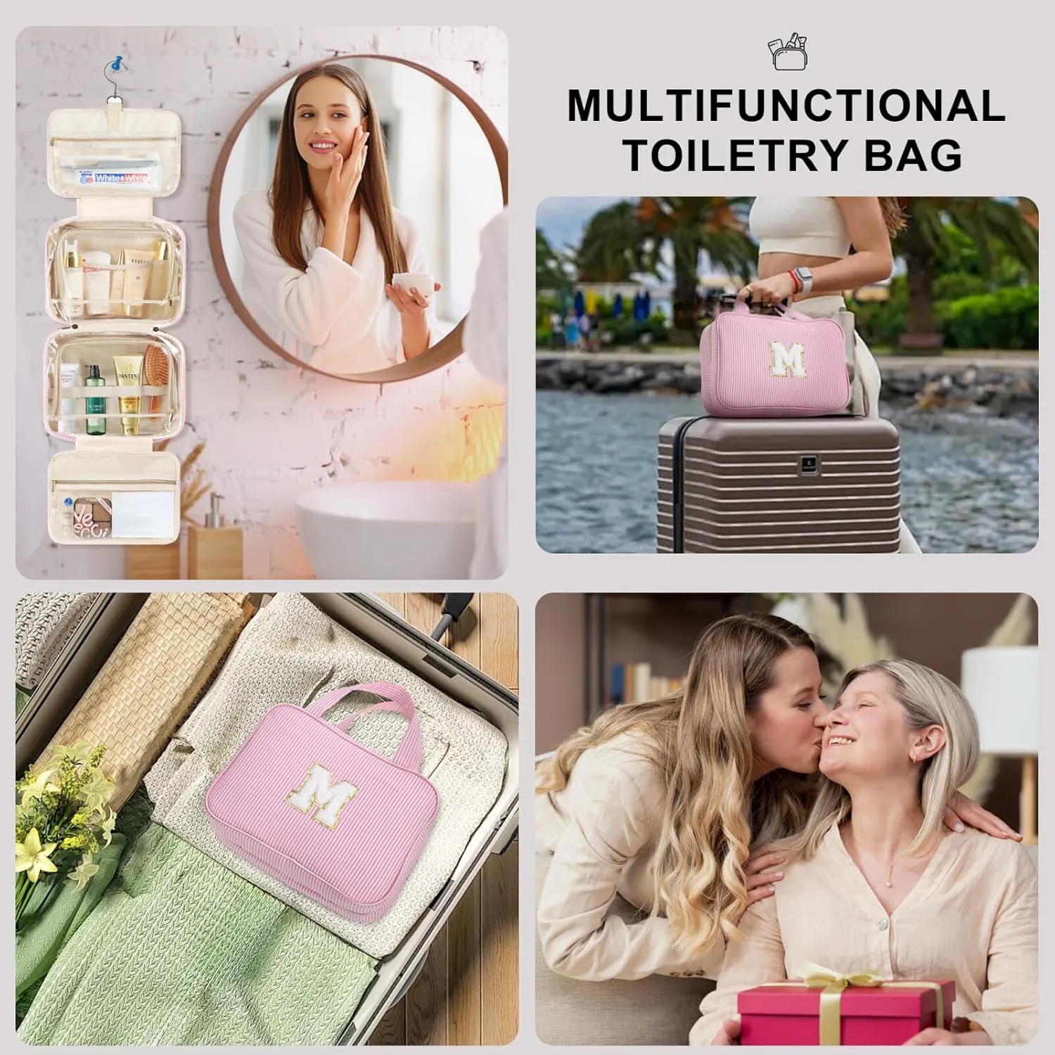 TOPEAST Toiletry Bag for Women - Hanging Travel Toiletry Bag, Toiletries Travel Bag and Makeup Bag, Portable Travel Bag for Toiletries, Cruise Ship Travel Essentials Travel Toiletry Bag - Letter K