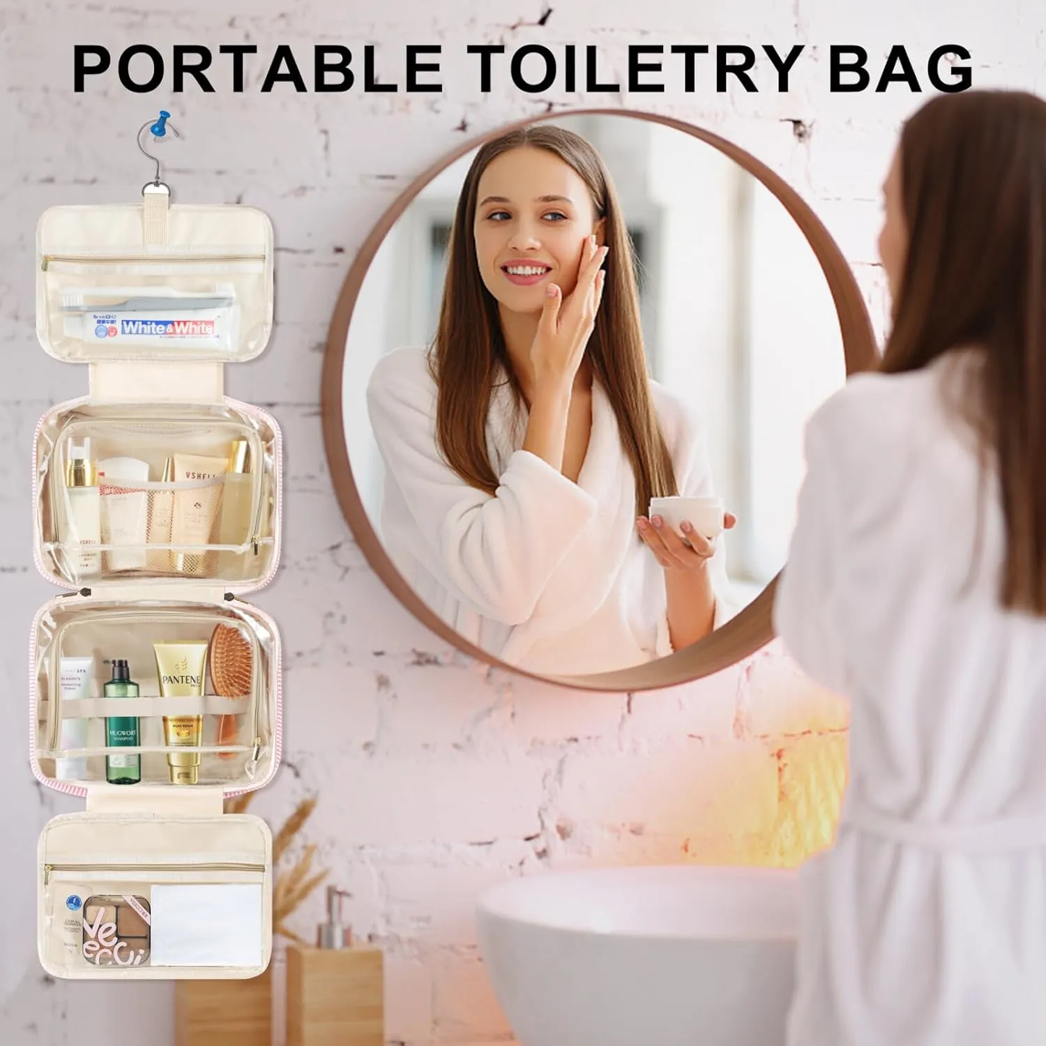 TOPEAST Toiletry Bag for Women - Hanging Travel Toiletry Bag, Toiletries Travel Bag and Makeup Bag, Portable Travel Bag for Toiletries, Cruise Ship Travel Essentials Travel Toiletry Bag - Letter K