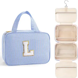 TOPEAST Travel Toiletry Bag Makeup Bag - Hanging Toiletry Bag for Women, Portable Toiletries Travel Bag and Cosmetic Bag, Airplane Travel Essentials Travel Toiletry Bag - Letter L, Blue