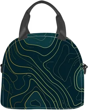 topography lines teal and gold colors minimalistic a web banner social Lunch Box for Women Men Adult Freezable Insulated Lunch Tote Bag for Work With Shoulder Strap Soft Large Small Cooler Bag Pail