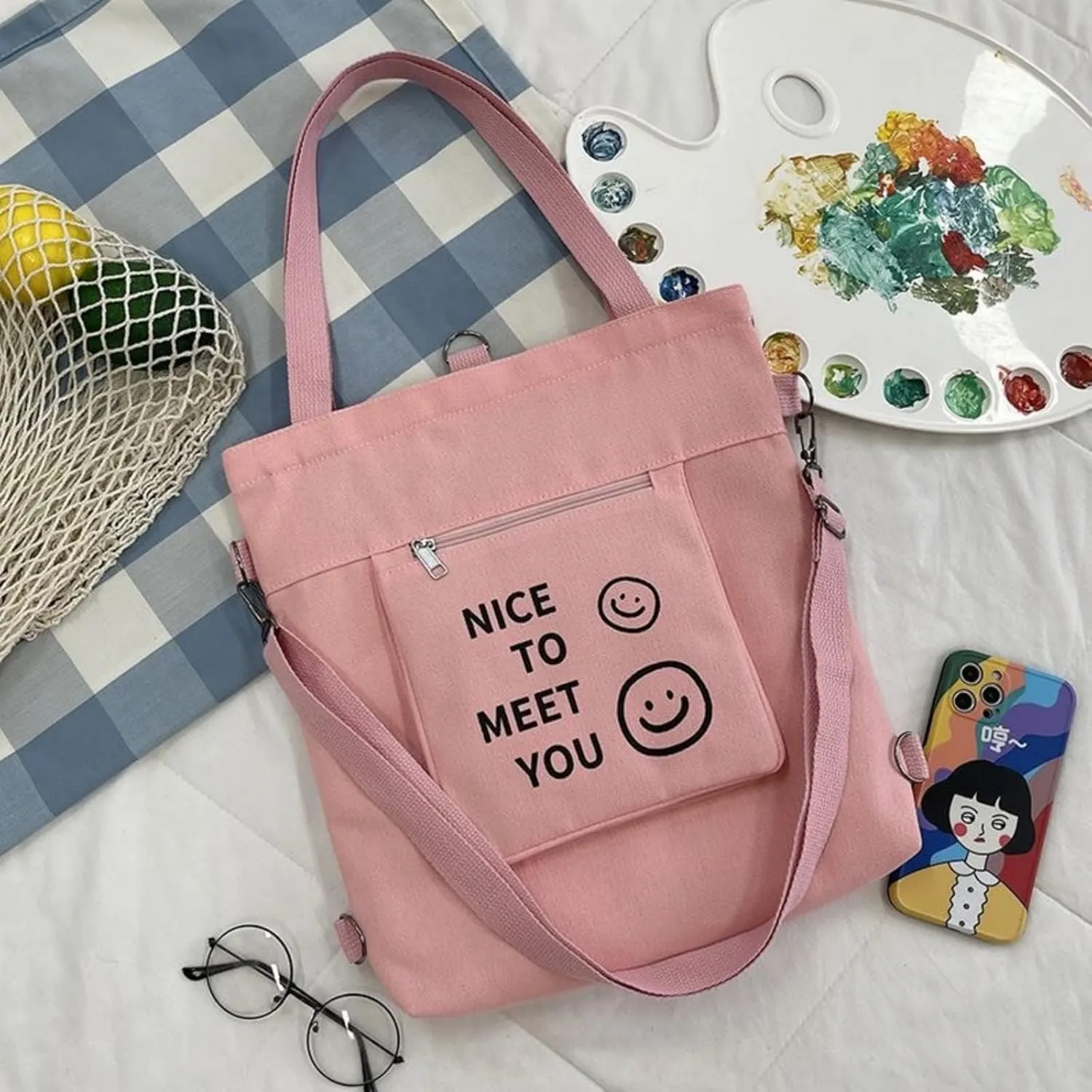 Tote Bag Aesthetic Canvas Handbags with Zipper for Women, Travel Shoulder Bags Purses with compartments