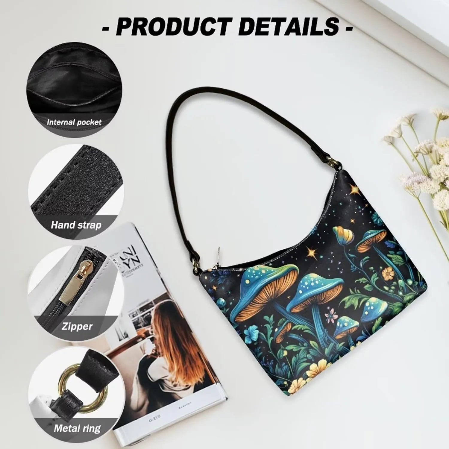 Tote Bag for Women Leather Underarm Purse with Zipper Closure Leather Shoulder Bag for Women