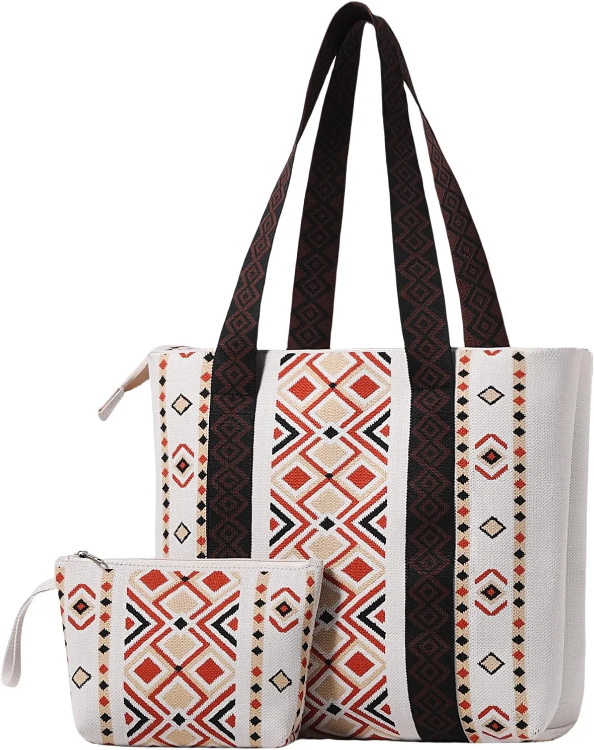 Tote Bag for Women with Zipper Lightweight Travel Tote Bag,Boho Shoulder Bags for Work,Travel,Shopping(2PCS)