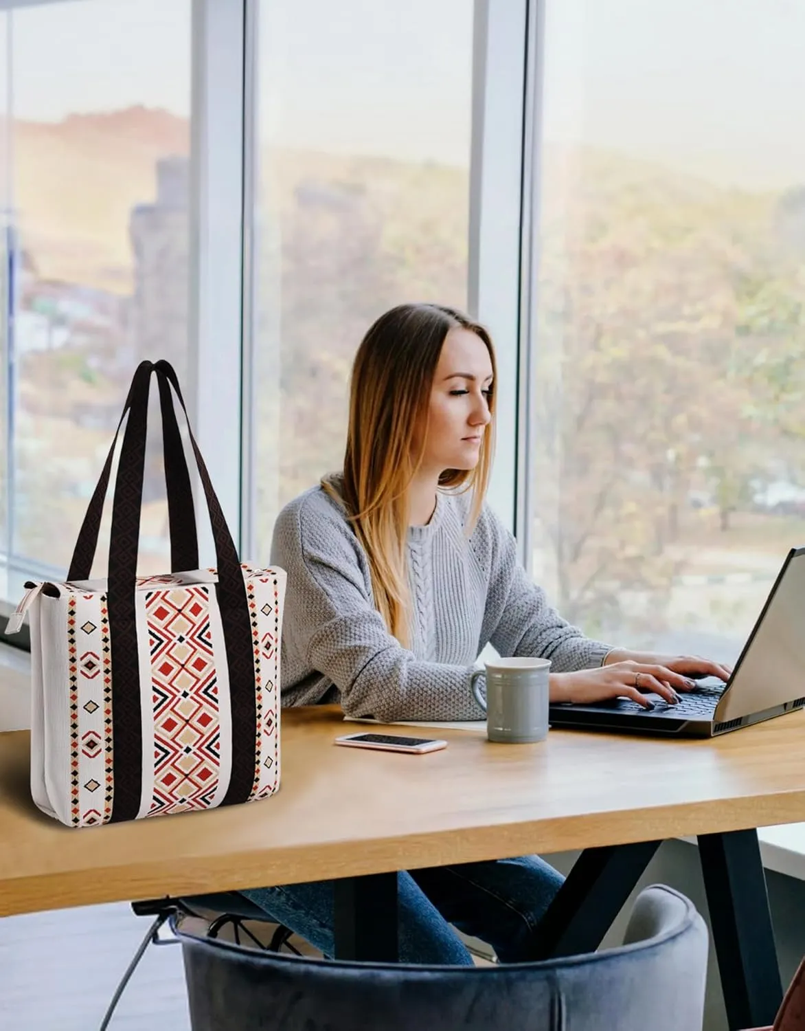 Tote Bag for Women with Zipper Lightweight Travel Tote Bag,Boho Shoulder Bags for Work,Travel,Shopping(2PCS)