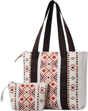 Tote Bag for Women with Zipper Lightweight Travel Tote Bag,Boho Shoulder Bags for Work,Travel,Shopping(2PCS)