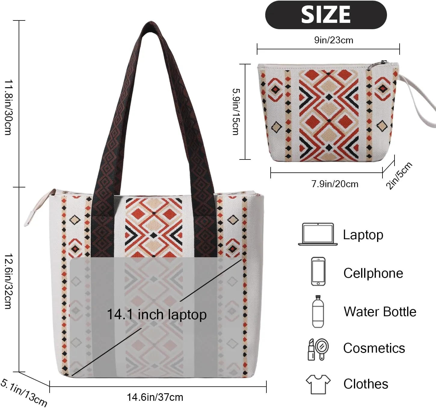 Tote Bag for Women with Zipper Lightweight Travel Tote Bag,Boho Shoulder Bags for Work,Travel,Shopping(2PCS)