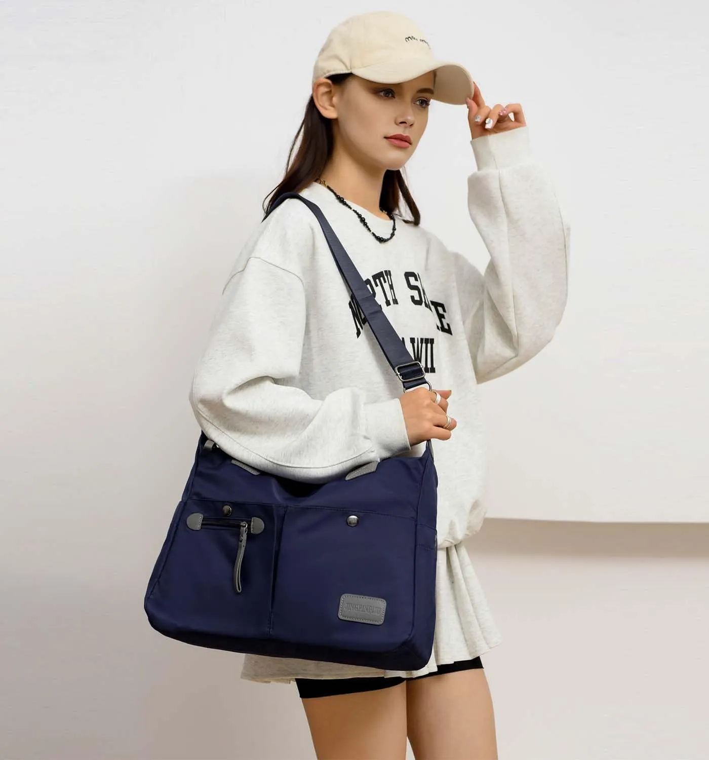 Tote Bag for Women,Multi Pockets Shoulder Handbag,Nurse Bag for Work,Large Cross body Purse,Fashion Nylon Top Handle Satchel