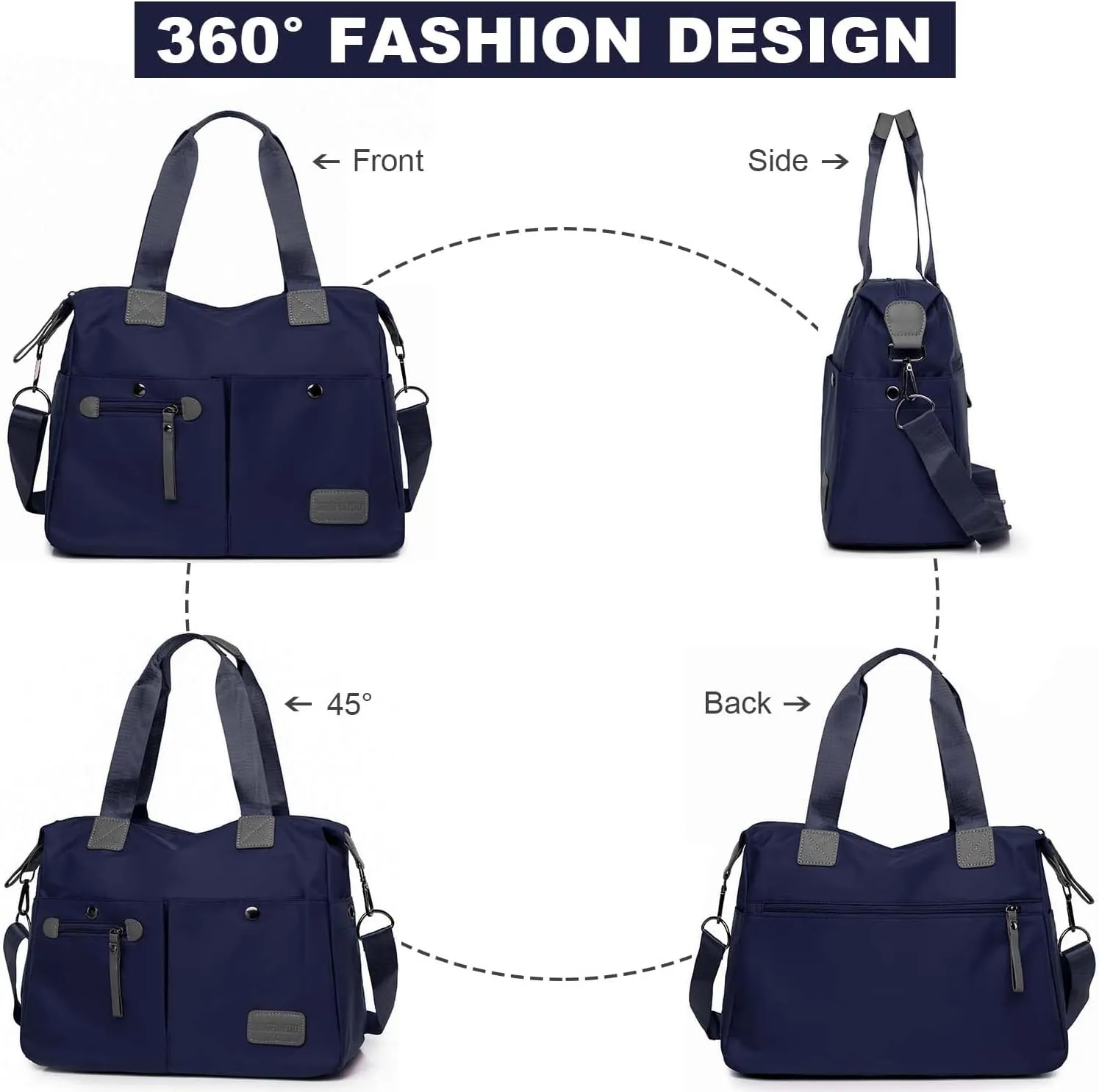 Tote Bag for Women,Multi Pockets Shoulder Handbag,Nurse Bag for Work,Large Cross body Purse,Fashion Nylon Top Handle Satchel