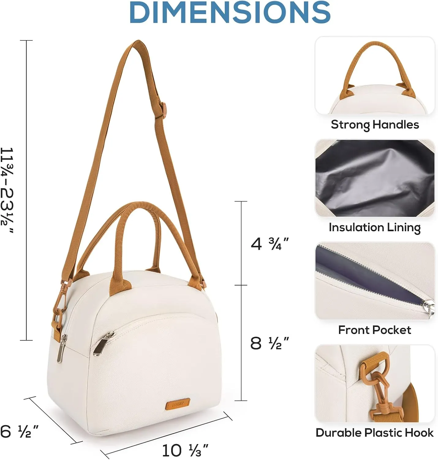 TOURIT Womens Insulated Lunch Bag Thermal Reusable Tote for Work Picnic, Beige