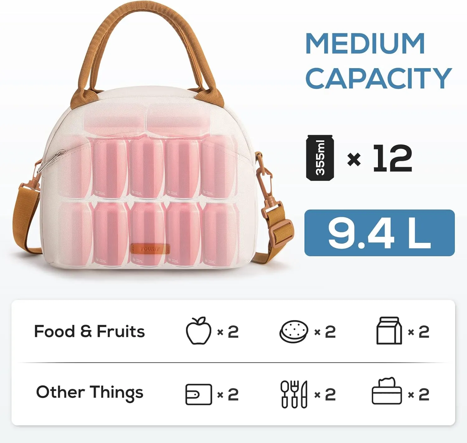 TOURIT Womens Insulated Lunch Bag Thermal Reusable Tote for Work Picnic, Beige