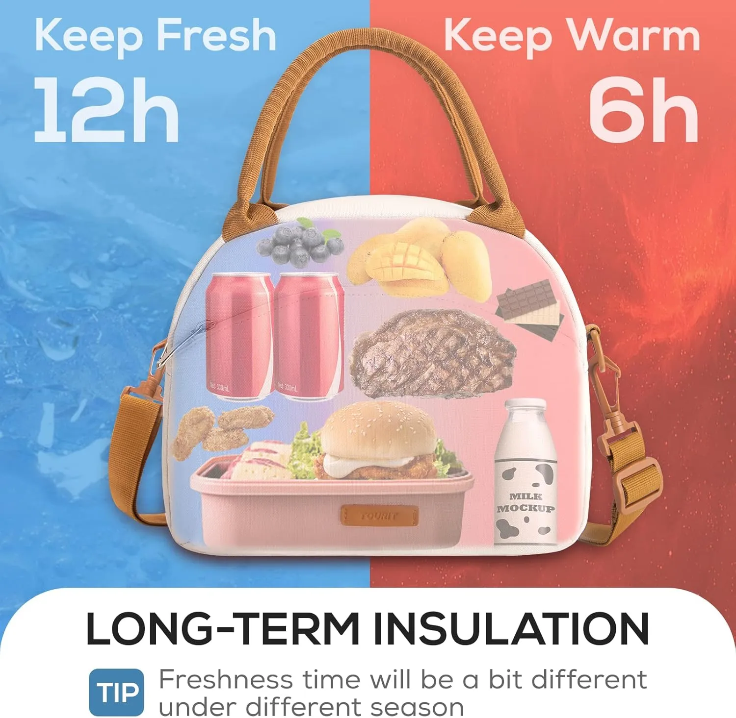 TOURIT Womens Insulated Lunch Bag Thermal Reusable Tote for Work Picnic, Beige
