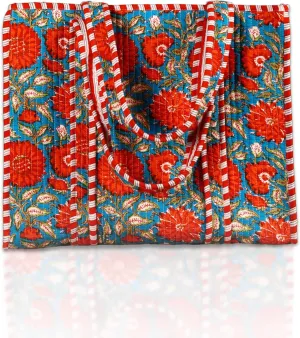 Trade Star 100% Cotton Hand Block Print Quilted Tote Bag Eco-Friendly Boho Shopper Vintage Shoulder Bag for Women