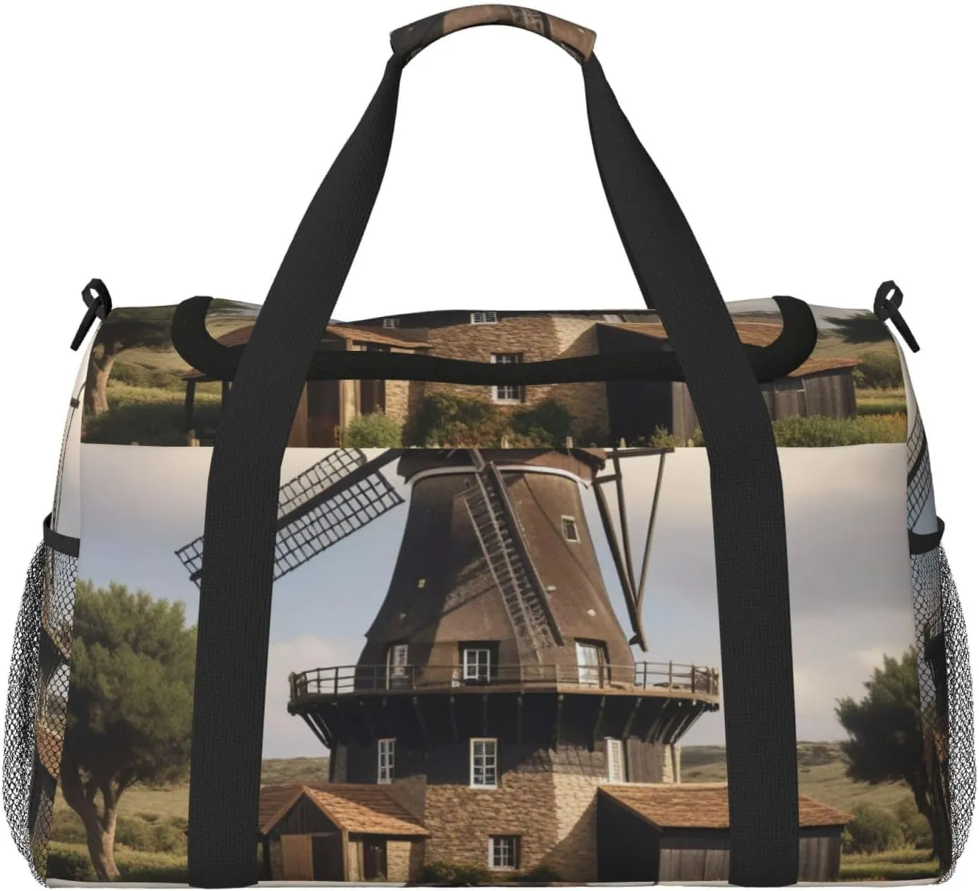 Traditional Windmill Print Travel Duffel Bag for Men & Women, Foldable Travel Bags and Spacious Weekender Tote Bag for Storage Toiletry Luggage Personal Item